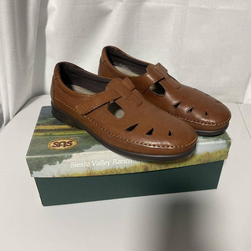 SAS Roamer Comfort Loafers Womens 10 M Chestnut Leather Orthopedic Shoes